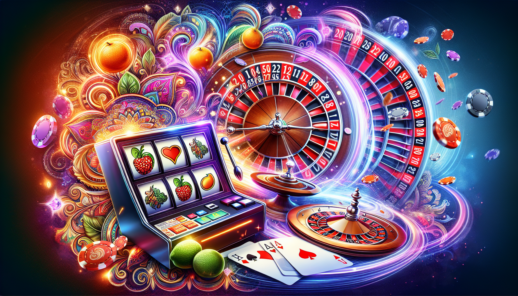 Illustration of diverse online casino games
