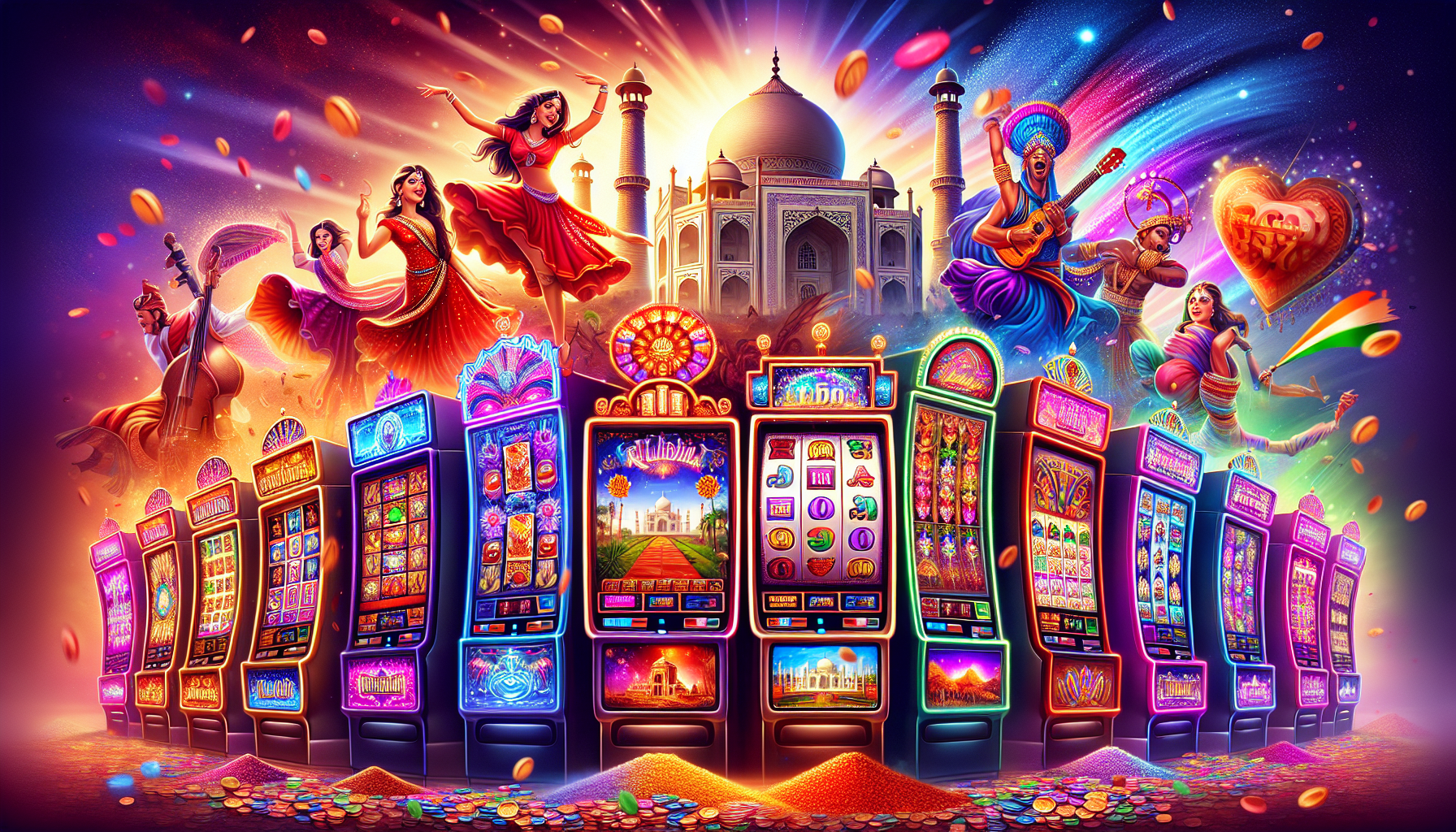 Colorful illustration of online slot machines