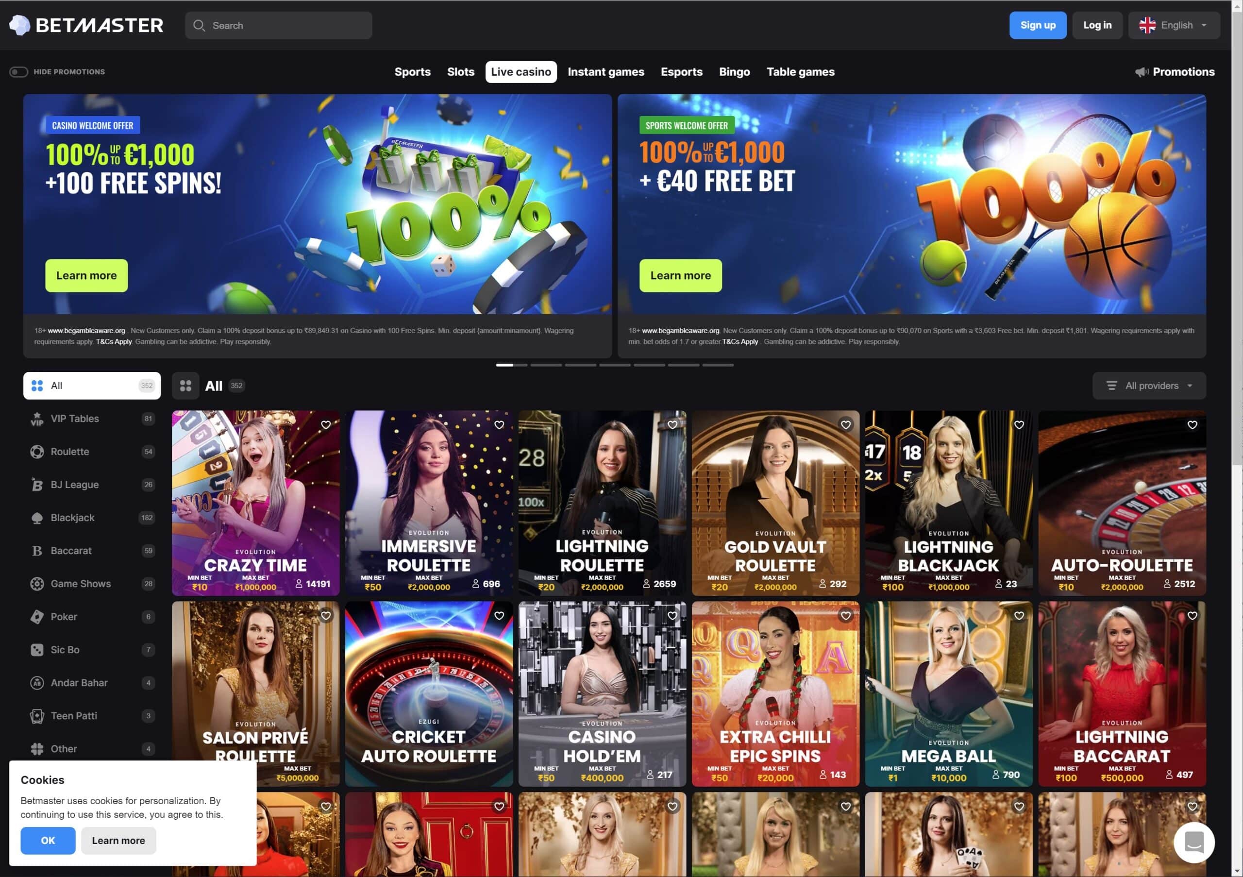 Betmaster casino screenshot