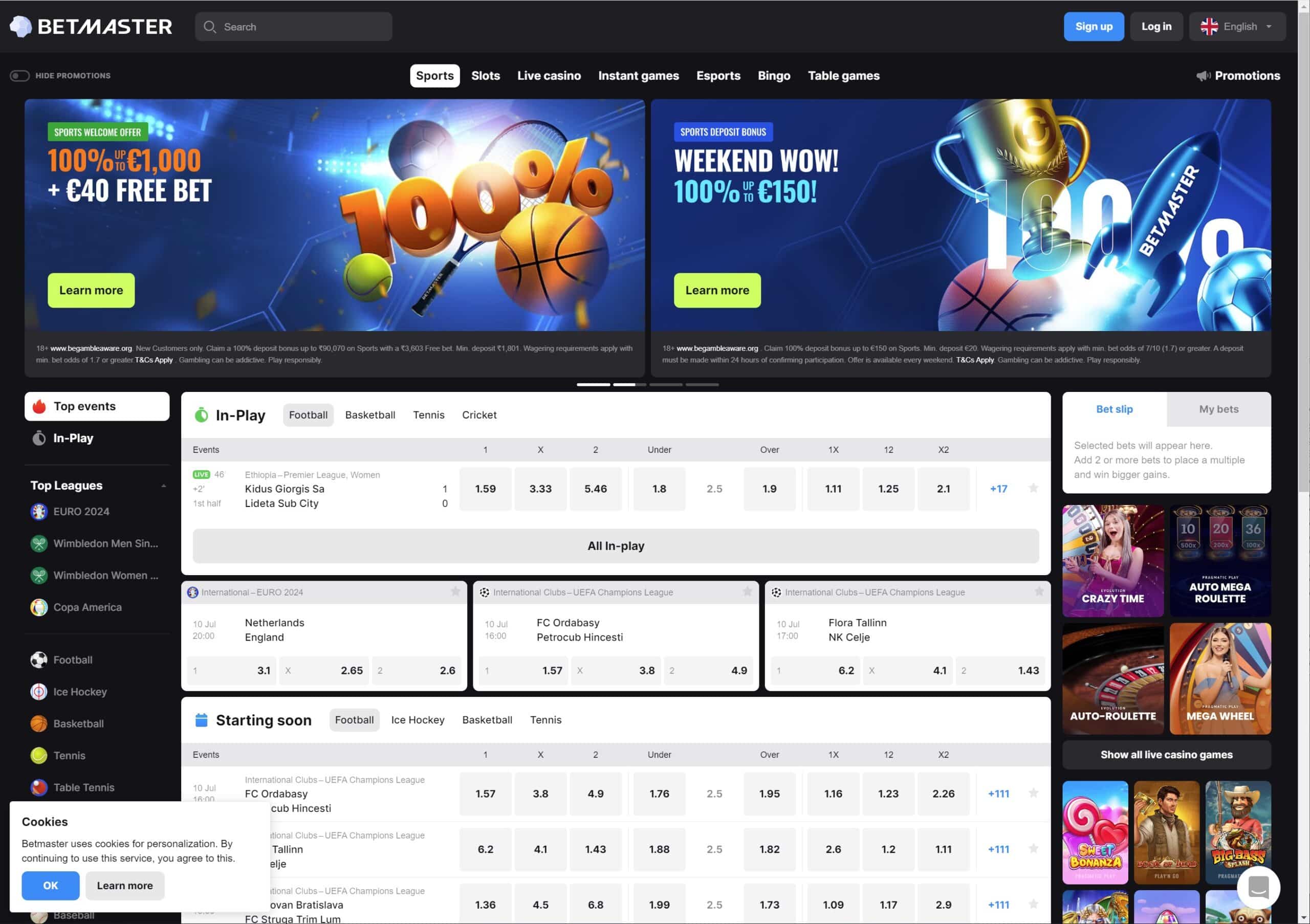 Betmaster sportsbook screenshot